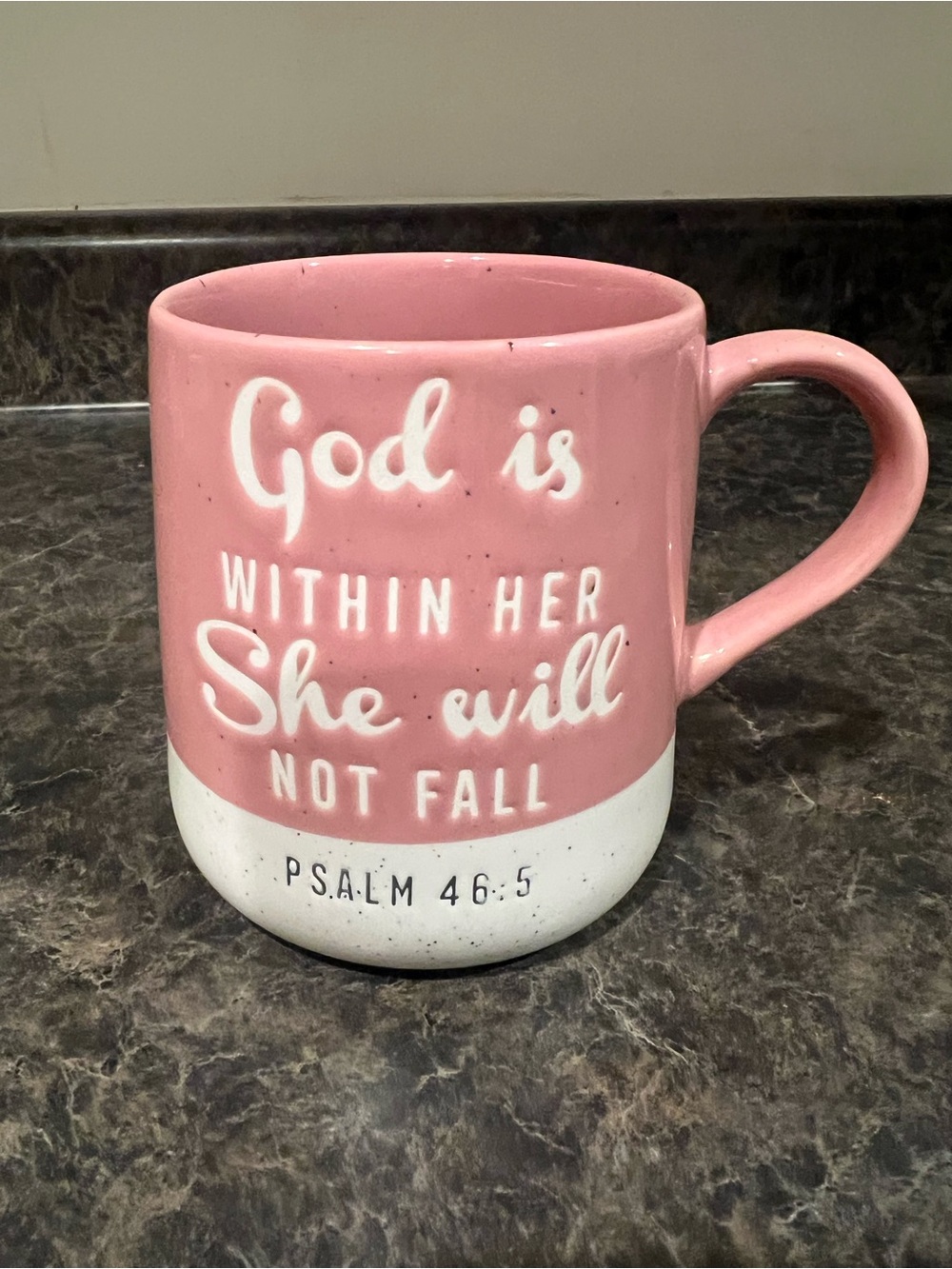 Inspirational Psalm 46:5 Pink Ceramic Mug - 'God is Within Her'